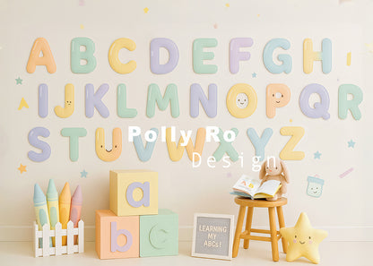 Avezano Pastel ABC Learning Photography Backdrop Designed By Polly Ro Design