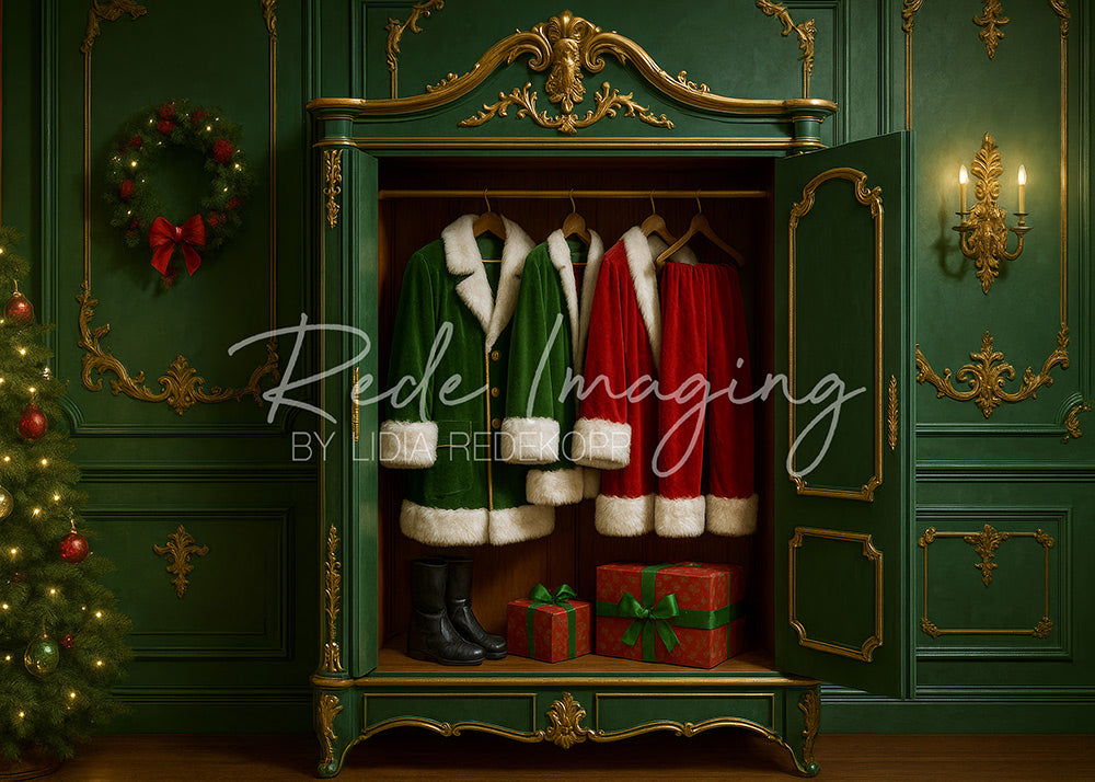 Avezano Green walled Santa Closet Photography Backdrop Designed By Lidia Redekopp