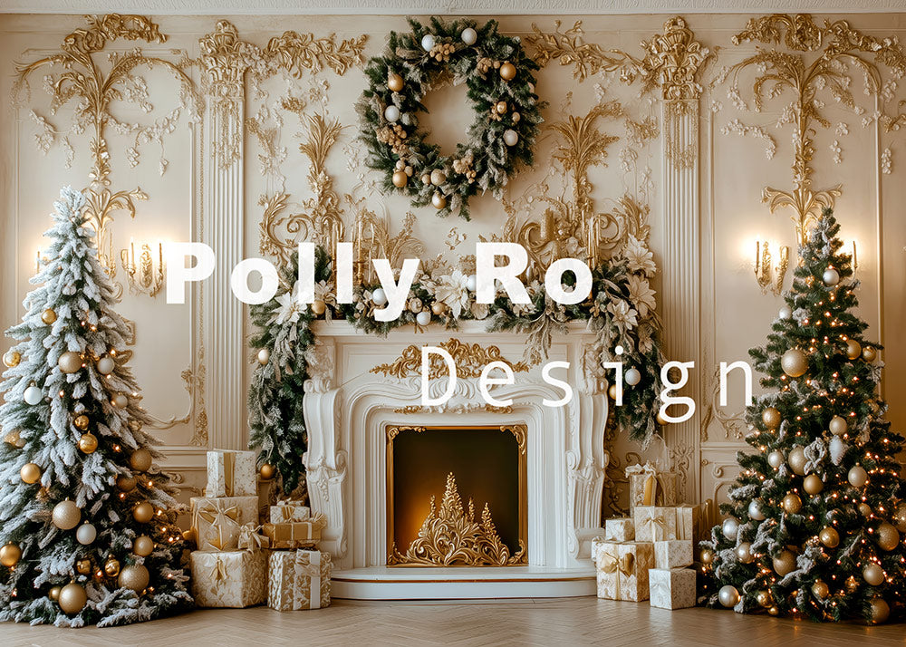 Avezano Ornate Gold Trimmed Christmas Backdrop Designed By Polly Ro De