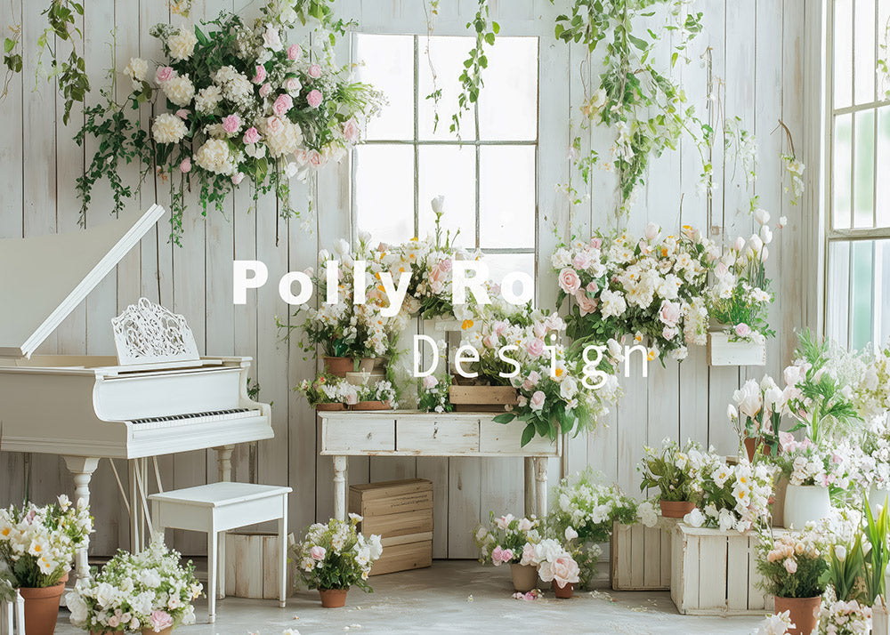 Avezano Floral White Piano Room Backdrop Designed By Polly Ro Design