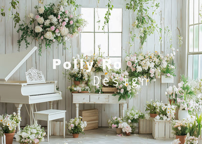 Avezano Floral White Piano Room Backdrop Designed By Polly Ro Design