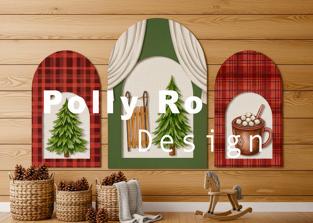 Avezano Plaid Christmas Window Photography Backdrop Designed By Polly
