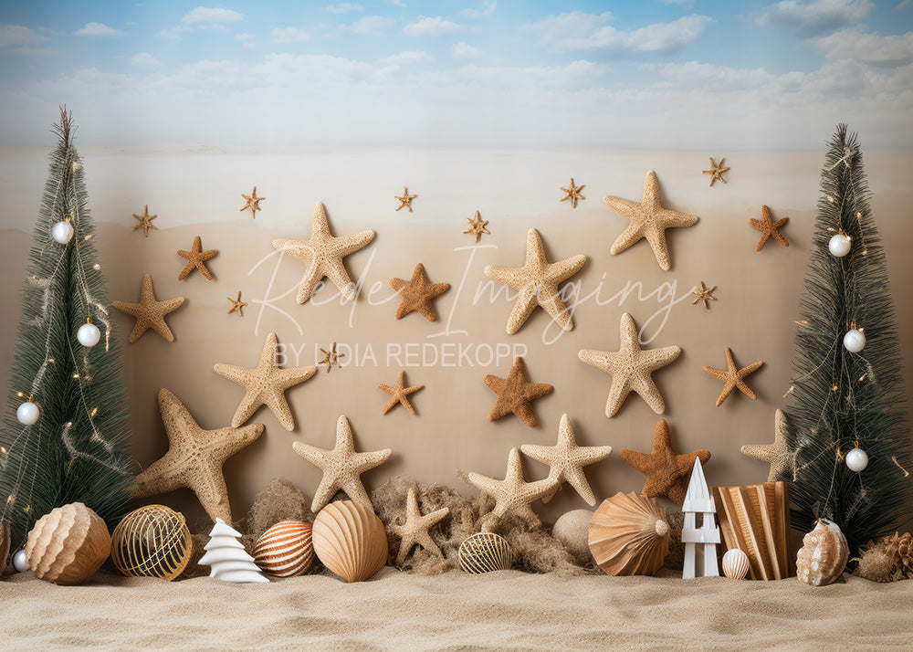 VIP Avezano Christmas Starfish and Tree Photography Backdrop Designed By Lidia Redekopp