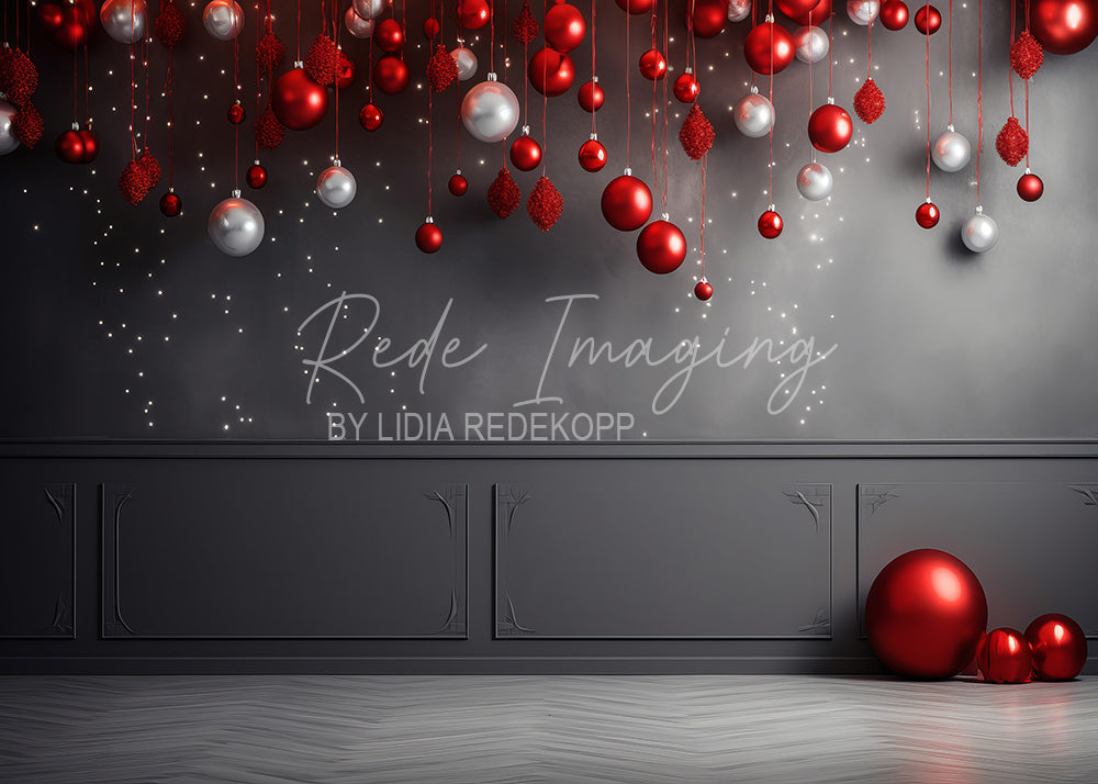 Avezano Red and Silver Hanging Ornaments Photography Backdrop Designed By Lidia Redekopp