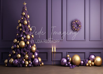 Avezano Purple and Gold Christmas Tree Photography Backdrop Designed By Lidia Redekopp
