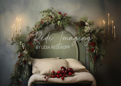 Avezano Christmas Greenery Bed Headboard Photography Backdrop Designed By Lidia Redekopp