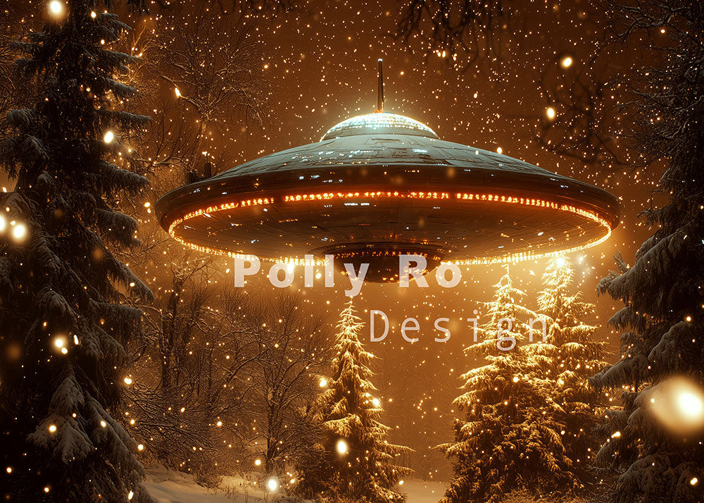 Avezano Snowy Forest UFO Photography Backdrop Designed By Polly Ro Design