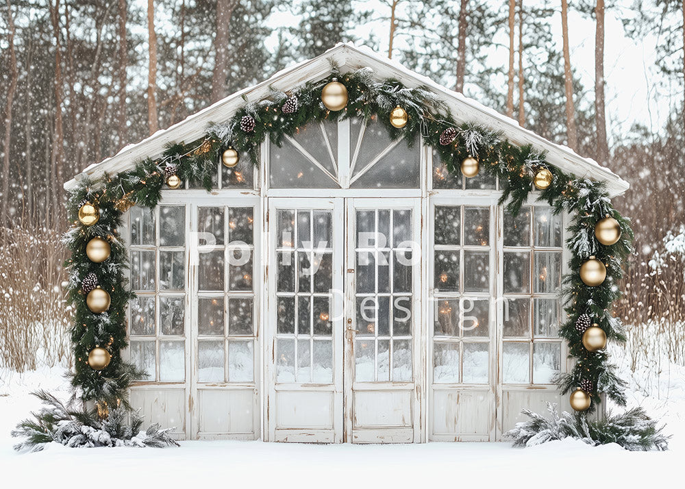 Avezano Snowy Christmas Greenhouse Photography Backdrop Designed By Polly Ro Design