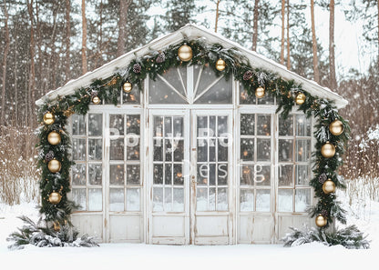 Avezano Snowy Christmas Greenhouse Photography Backdrop Designed By Polly Ro Design