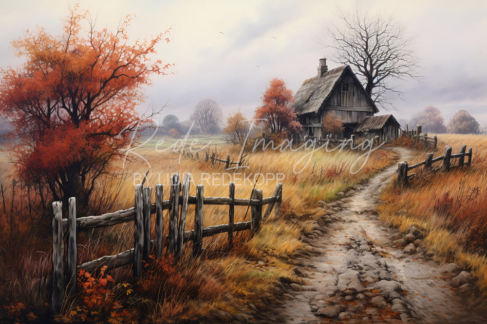 Avezano Autumn Countryside Cabin Path Backdrop Designed By Lidia Redekopp