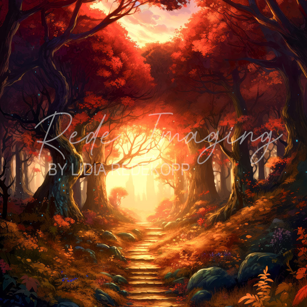 Avezano Enchanted Autumn Forest Stairs Photography Backdrop Designed By Lidia Redekopp