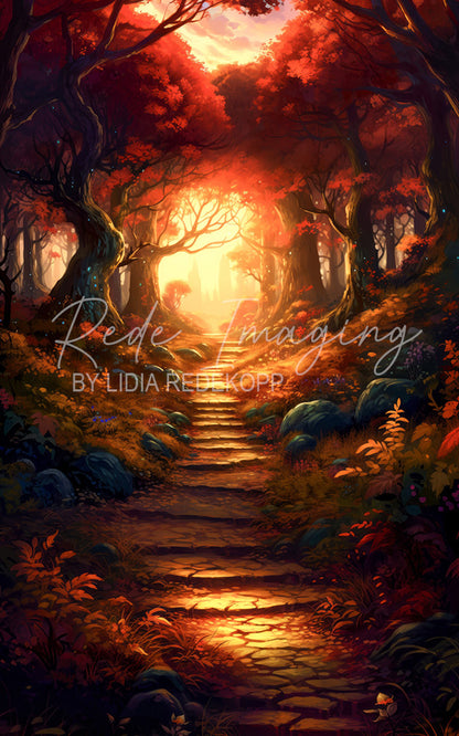 Avezano Enchanted Autumn Forest Stairs Photography Backdrop Designed By Lidia Redekopp