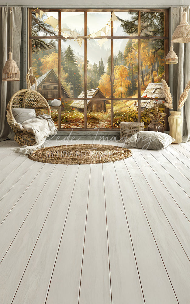 Avezano Cozy Autumn Cabin Window Photography Backdrop Designed By Lidia Redekopp