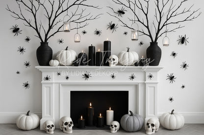 Avezano Monochrome Halloween Fireplace Decor Backdrop Designed By Lidia Redekopp