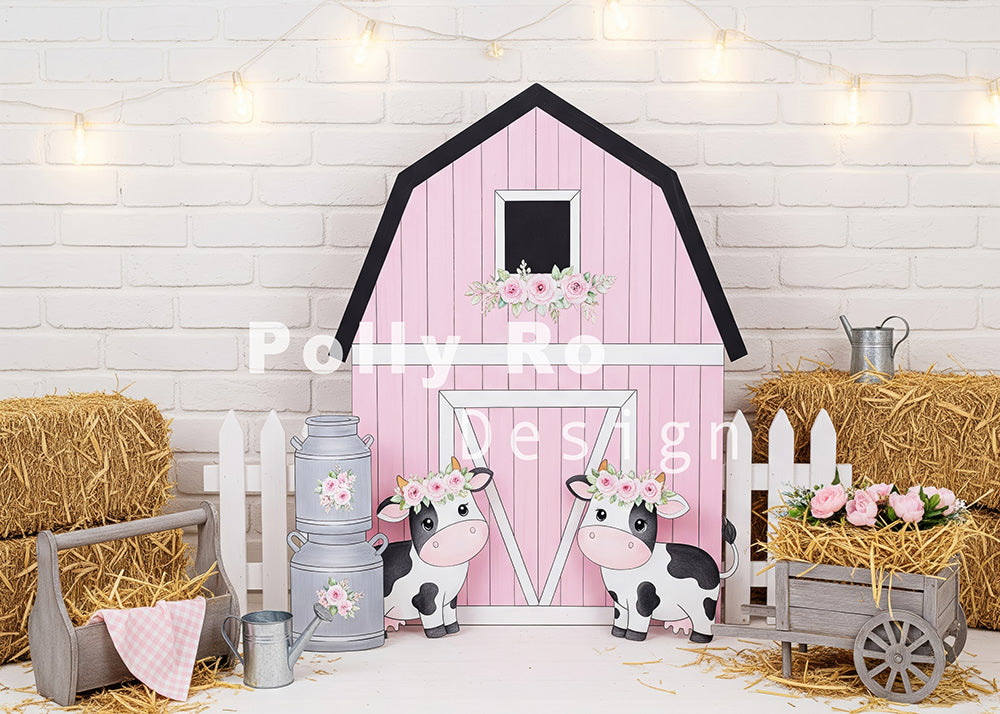 VIP Avezano Pink Farmhouse Cow Photography Backdrop Designed By Polly Ro Design