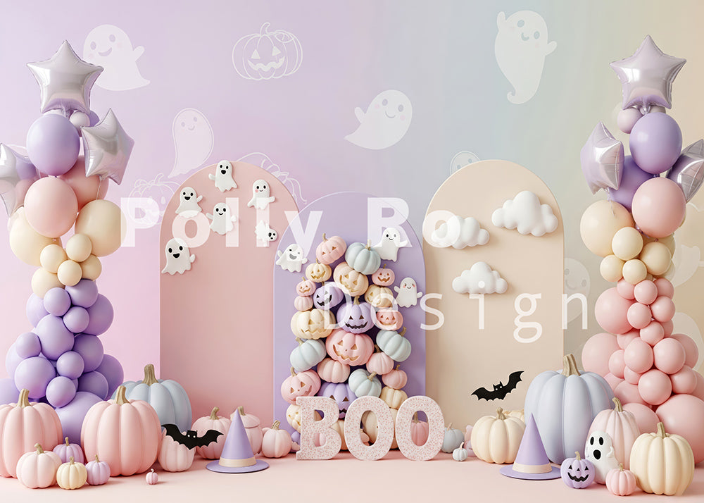 Avezano Pastel Halloween Ghost Pumpkin Photography Backdrop Designed By Polly Ro Design