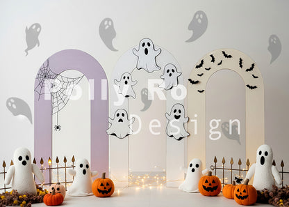 Avezano Cute Ghost Bat Halloween Photography Backdrop Designed By Polly Ro Design