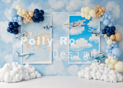 Avezano Airplane World Map Sky Photography Backdrop Designed By Polly Ro Design