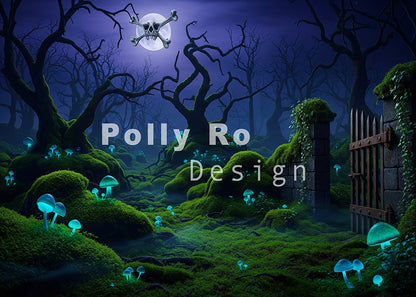 Avezano Spooky Forest Skull Moon Photography Backdrop Designed By Polly Ro Design
