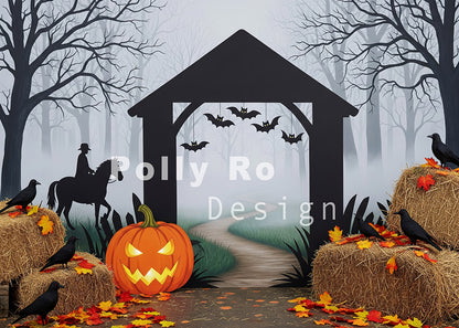 Avezano Halloween Bat Pumpkin Hayride Photography Backdrop Designed By Polly Ro Design