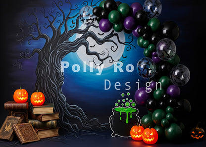Avezano Halloween Tree Moon Cauldron Balloon Photography Backdrop Designed By Polly Ro Design