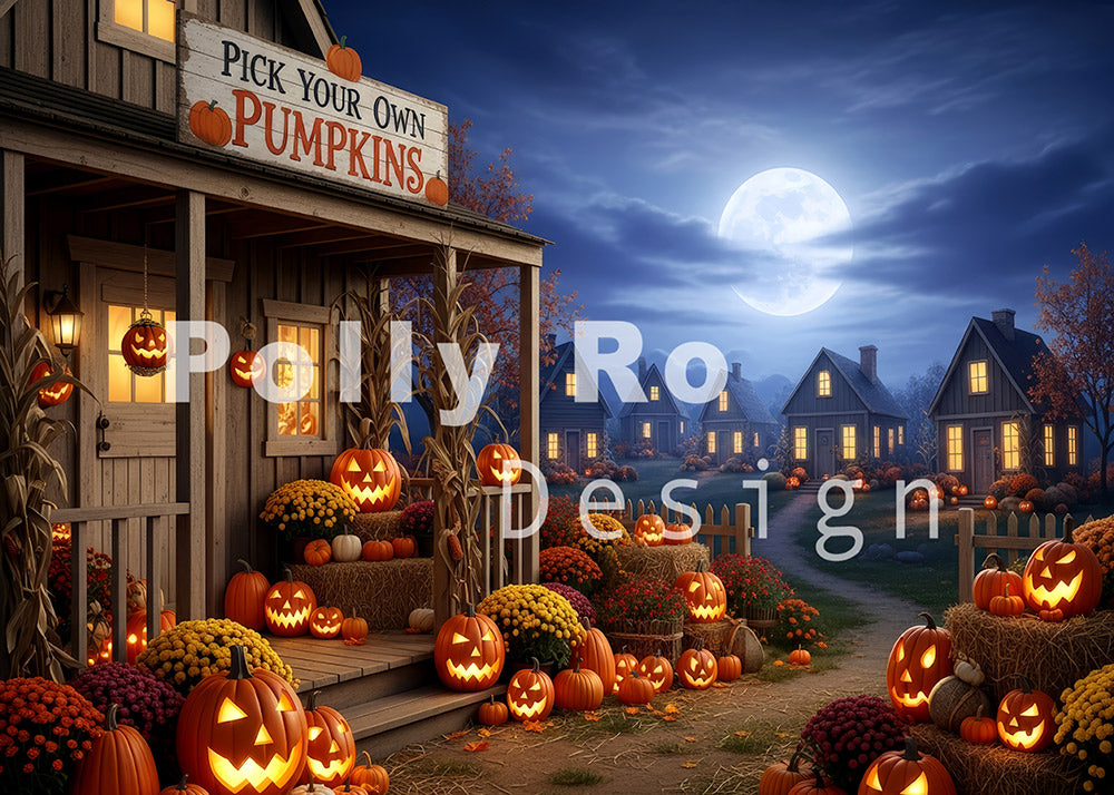 Avezano Moonlit Pumpkin Picking Village Photography Backdrop Designed By Polly Ro Design