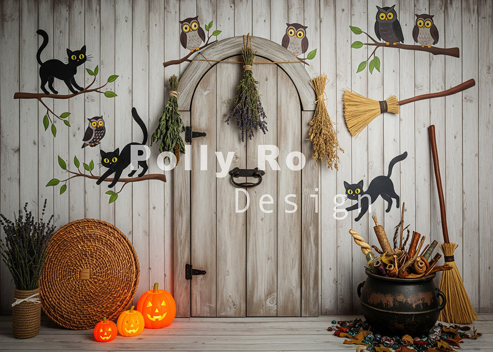 Avezano Witchy Halloween Door Black Cat Photography Backdrop Designed By Polly Ro Design