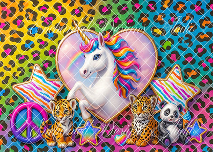 Avezano Colorful Unicorn Animal Leopard Print Backdrop Designed By Enchanted Design Studio