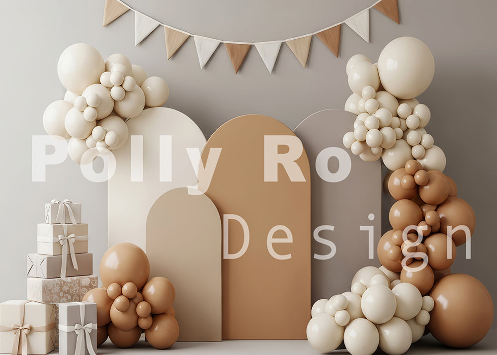 Avezano Neutral Balloon Gift Backdrop Designed By Polly Ro Design