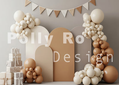 Avezano Neutral Balloon Gift Backdrop Designed By Polly Ro Design