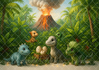 Avezano Volcano Dinosaur Jungle Backdrop Designed By Enchanted Design Studio