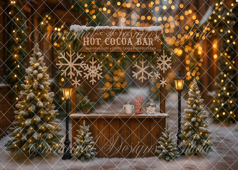 Avezano Snowflake Hot Cocoa Bar Christmas Backdrop Designed By Enchanted Design Studio