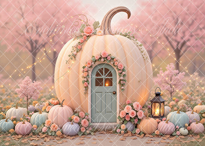 Avezano Floral Pumpkin House Autumn Backdrop Designed By Enchanted Design Studio