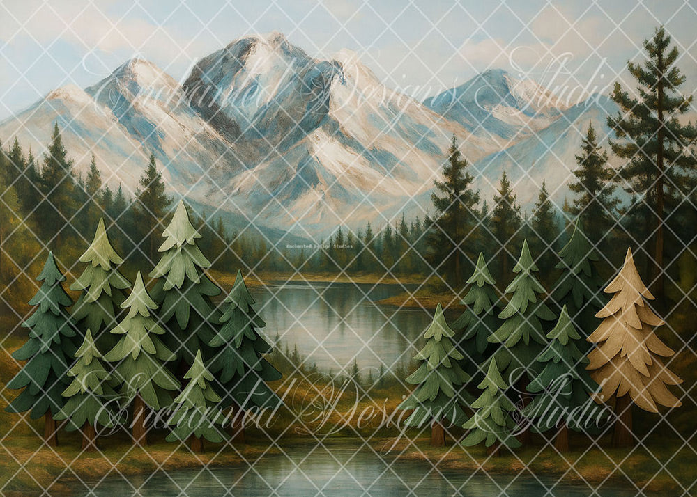 Avezano Mountain Lake Forest Backdrop Designed By Enchanted Design Studio
