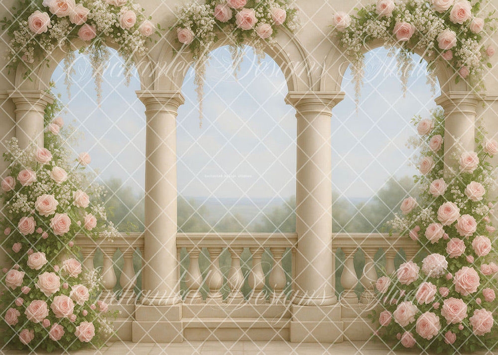 Avezano Roses and Arched Buildings Backdrop Designed By Enchanted Desi