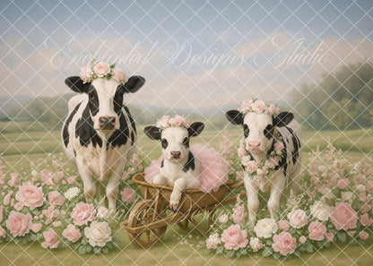 Avezano Cows and Roses Backdrop Designed By Enchanted Design Studio