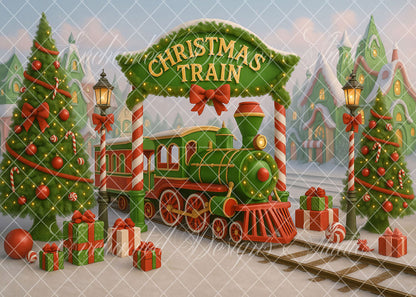 Avezano Christmas Train Green Backdrop Designed By Enchanted Design Studio