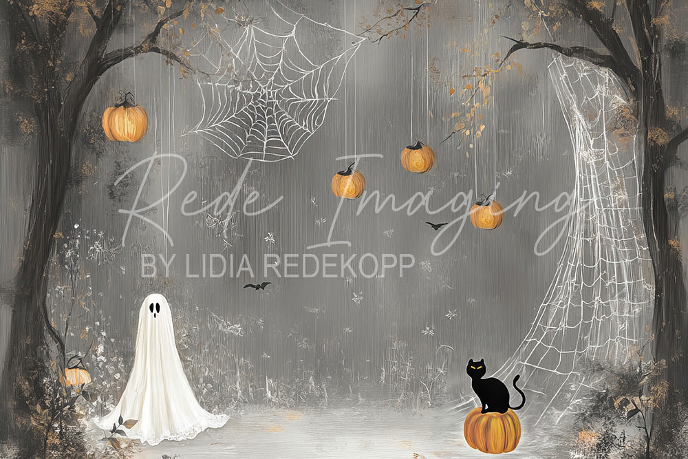 Avezano Halloween Ghost and Cat Forest Photography Backdrop Designed By Lidia Redekopp