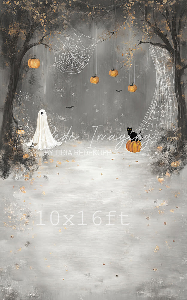 Avezano Halloween Ghost and Cat Forest Photography Backdrop Designed By Lidia Redekopp
