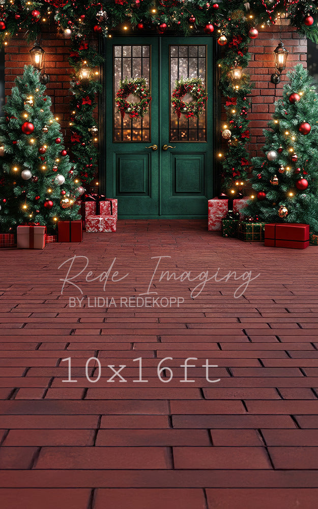 Avezano Festive Christmas Door and Tree Photography Backdrop Designed By Lidia Redekopp