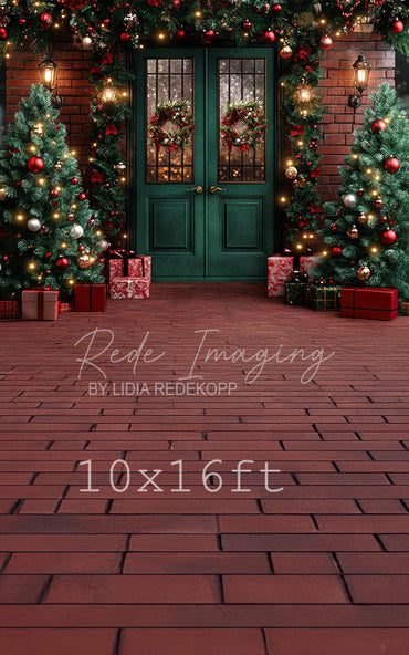 Avezano Festive Christmas Door and Tree Photography Backdrop Designed By Lidia Redekopp