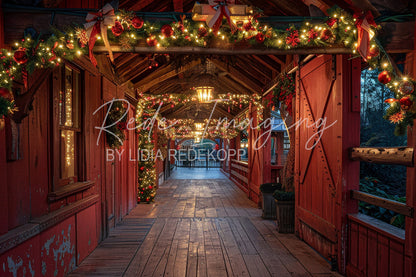 Avezano Warm Christmas Covered Bridge Photography Backdrop Designed By Lidia Redekopp