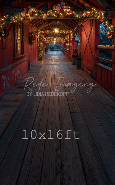 Avezano Warm Christmas Covered Bridge Photography Backdrop Designed By Lidia Redekopp