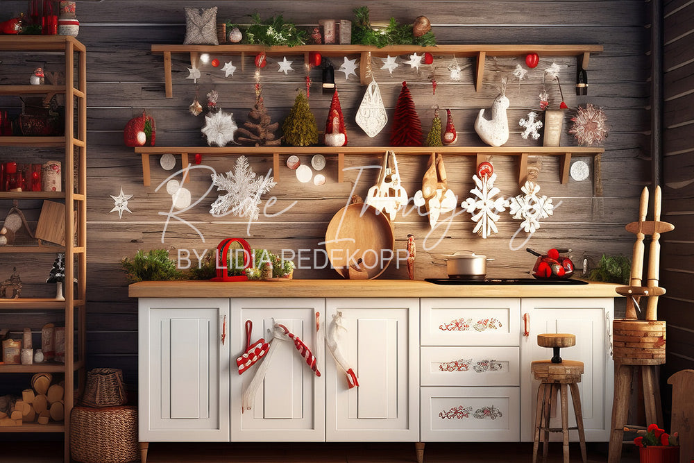 Avezano Rustic Christmas Kitchen Shelf Photography Backdrop Designed By Lidia Redekopp