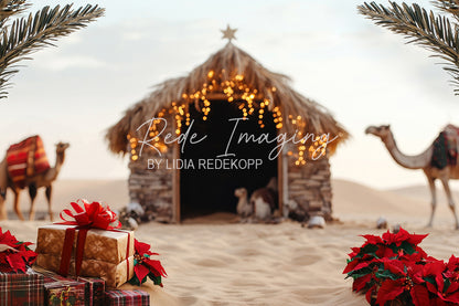 Avezano Desert Christmas Hut and Camel Photography Backdrop Designed By Lidia Redekopp