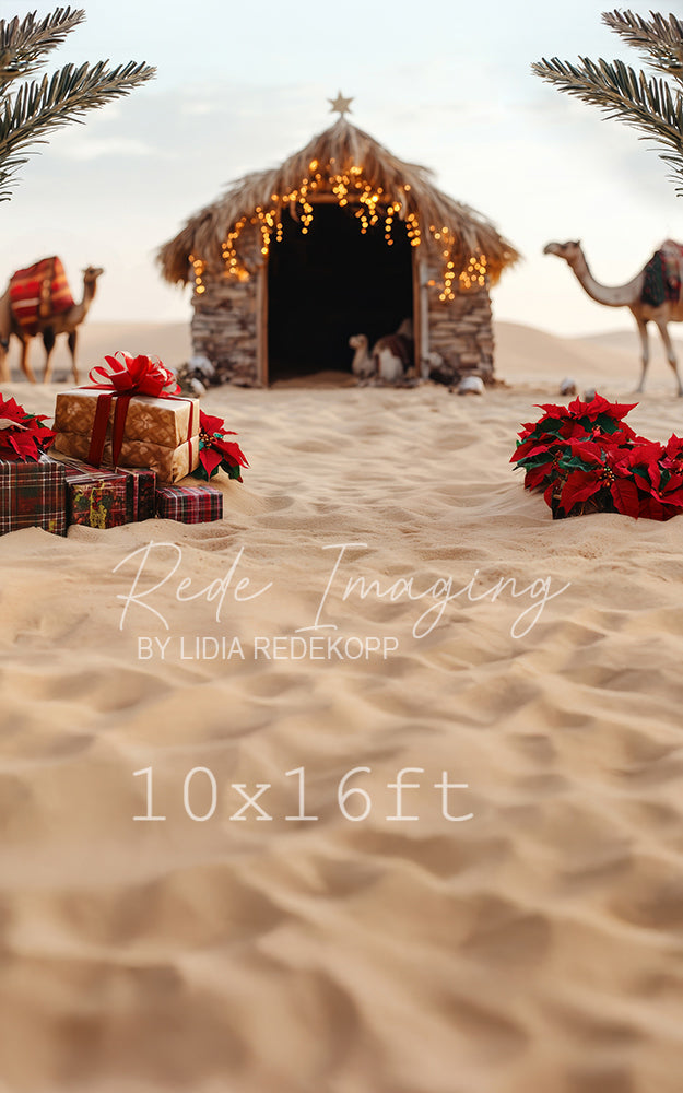 Avezano Desert Christmas Hut and Camel Photography Backdrop Designed By Lidia Redekopp