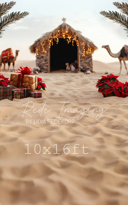 Avezano Desert Christmas Hut and Camel Photography Backdrop Designed By Lidia Redekopp