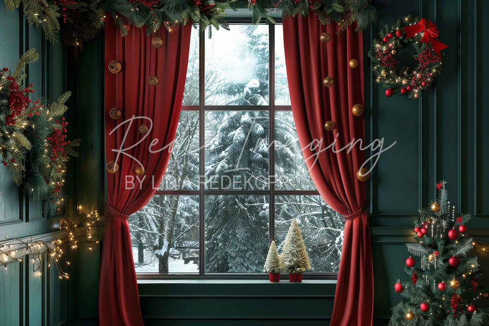 Avezano Christmas Snowy Window Photography Backdrop Designed By Lidia Redekopp