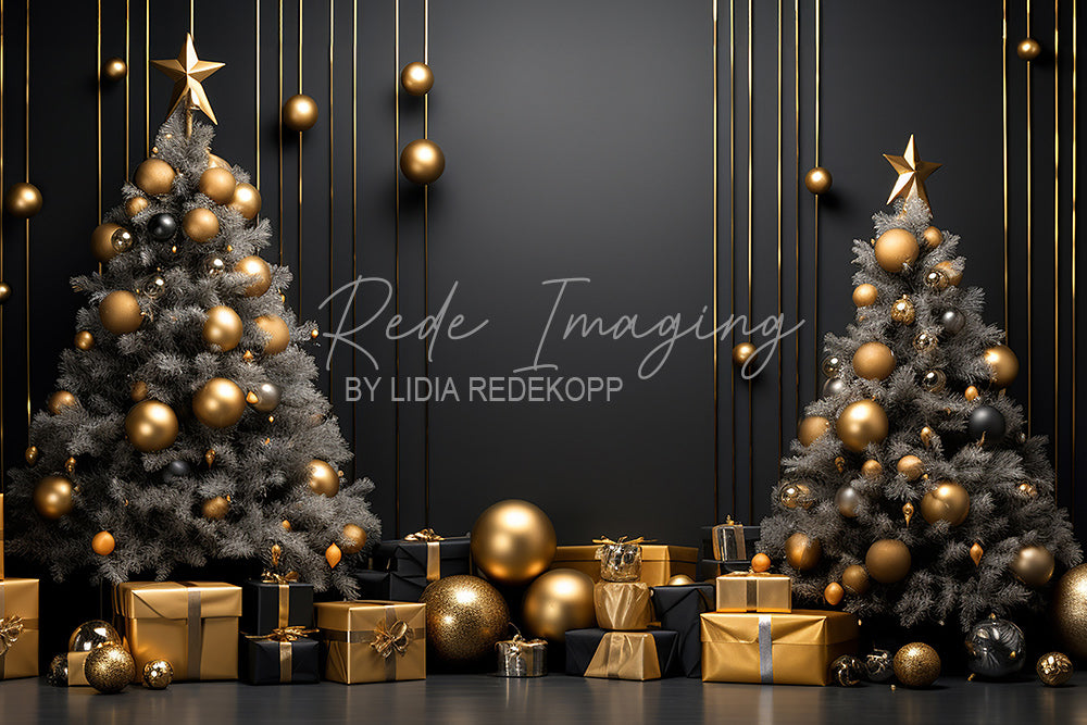 Avezano Luxury Gold and Black Christmas Photography Backdrop Designed By Lidia Redekopp