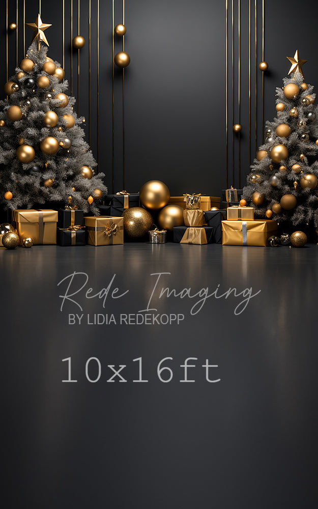 Avezano Luxury Gold and Black Christmas Photography Backdrop Designed By Lidia Redekopp